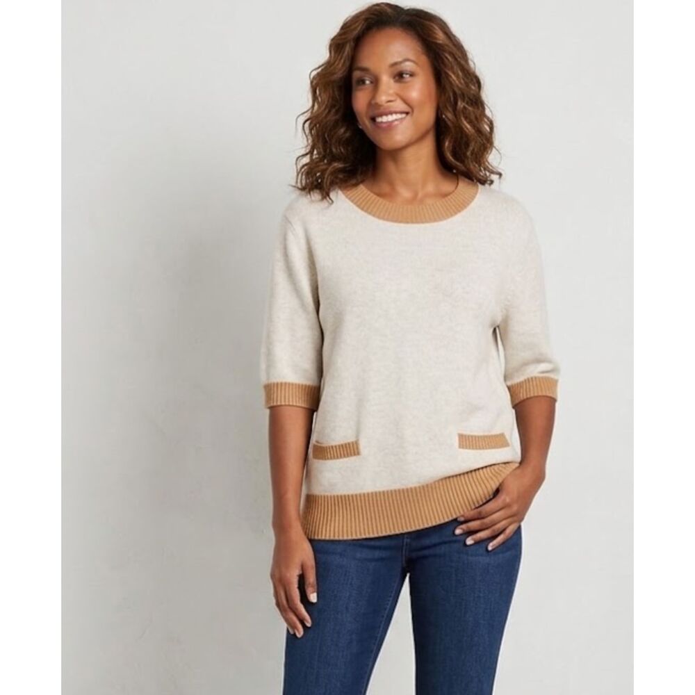 New LOFT Ribbed Knit Short Sleeve Sweater Top Womens Size XL